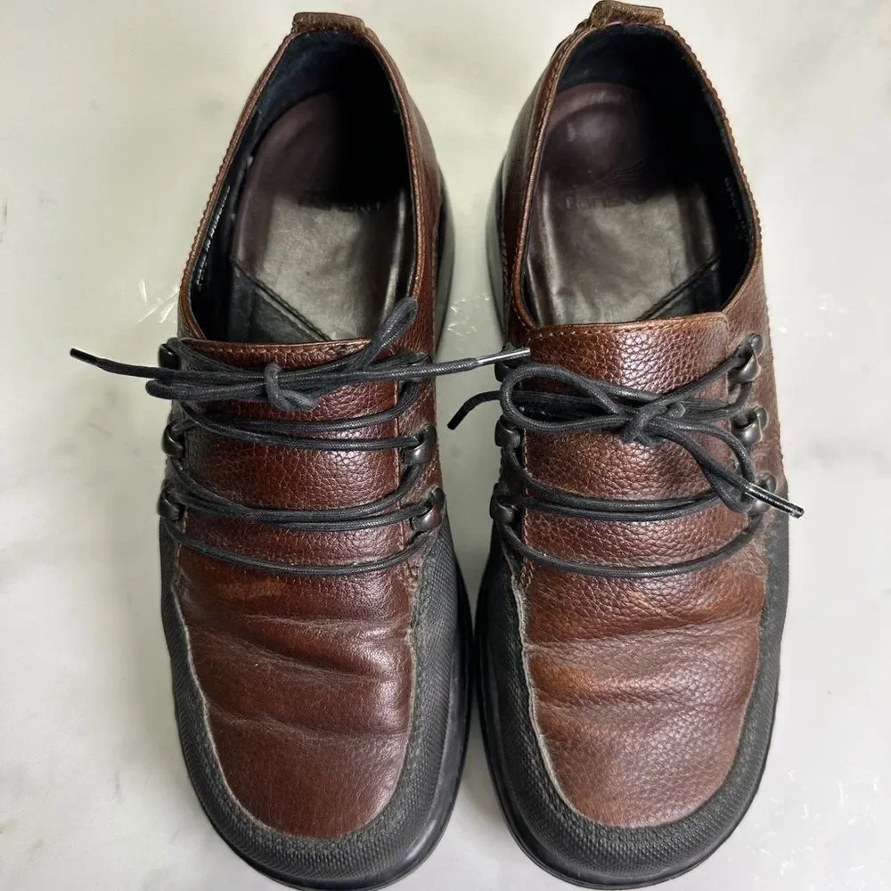 Dansko Janika Oxford Lace Up Shoes, Brown Leather Comfort Slip Ons, Women 7.5-8